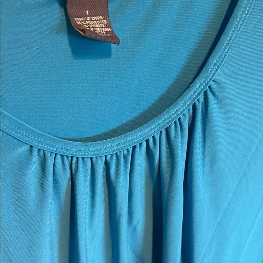 Teal Empire Waist Blouse Ruched Tie Sleeve Flowy Stretch Top Babydoll Large - Picture 7 of 8